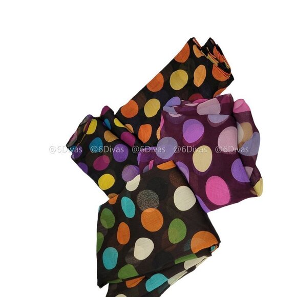 Multicolor Large Polka Dots on Black Background Fashion Scarf - Picture 5 of 5